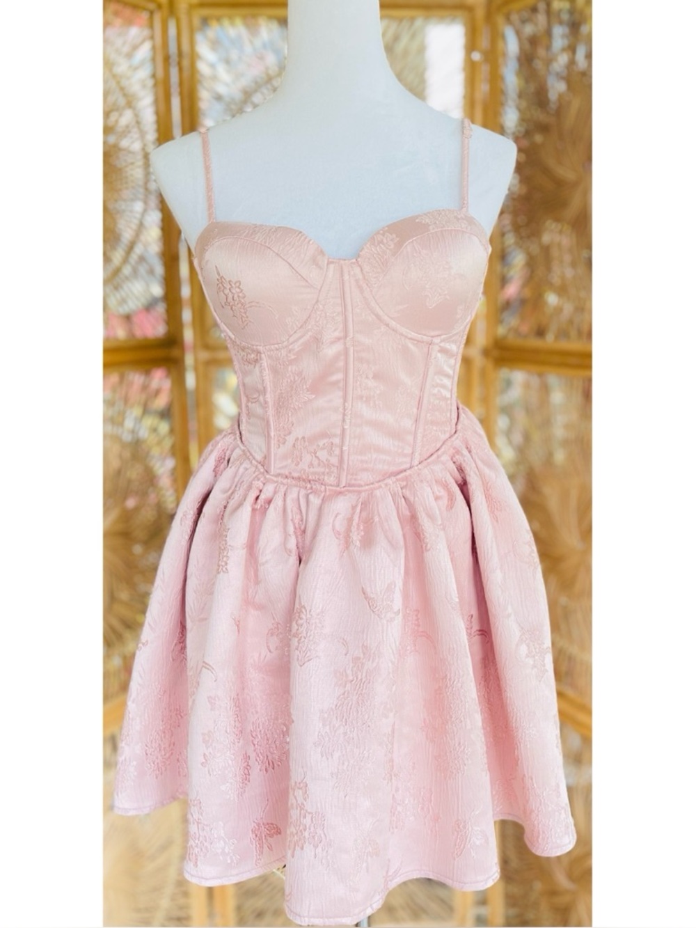 The Vintage Shop Blush Pink Mini Corset Dress  Tapestry Style Floral Butterfly M